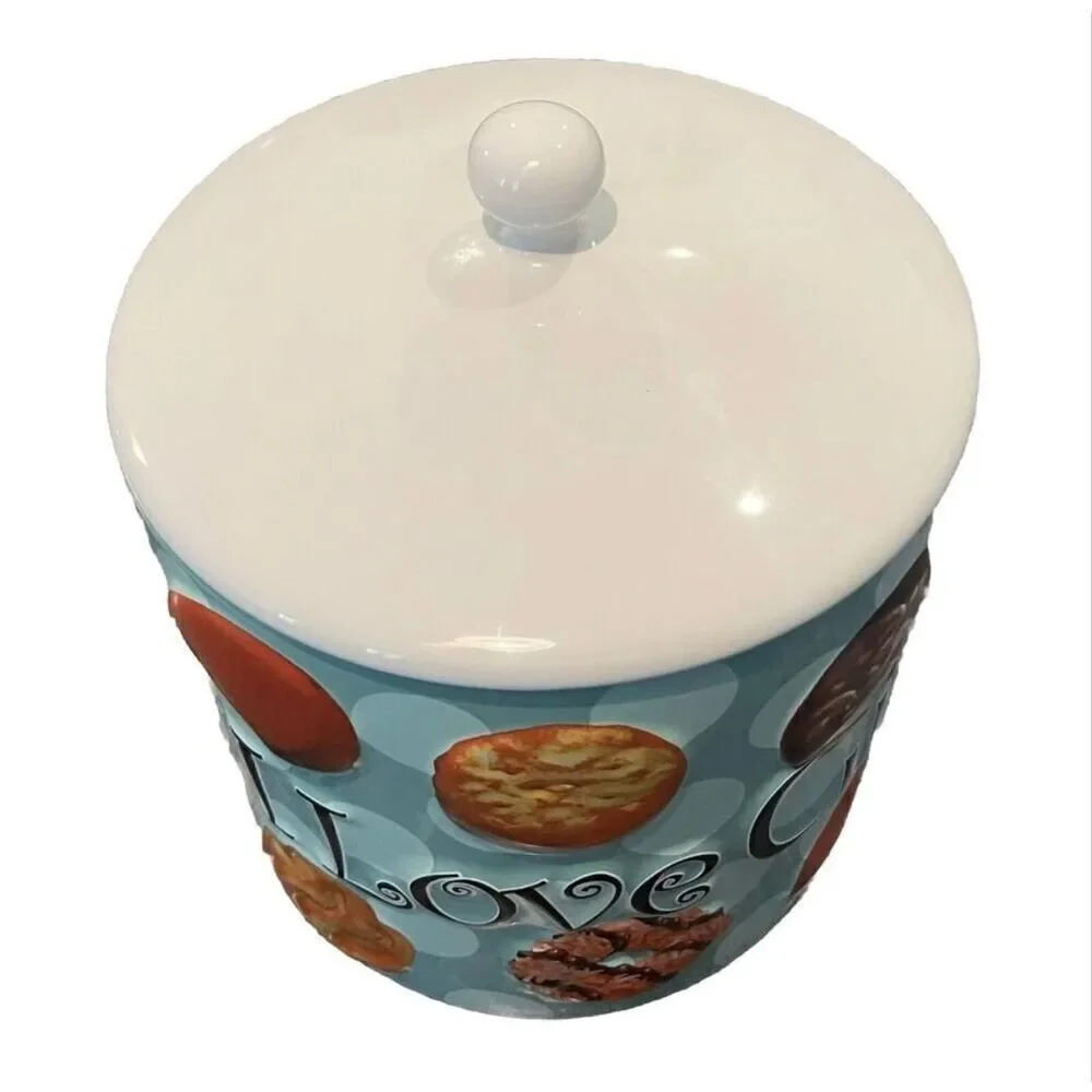 Y2K I Love Girl Scout Cookies Ceramic Jar With Lid Blue 3D Cookie Favorites 2006